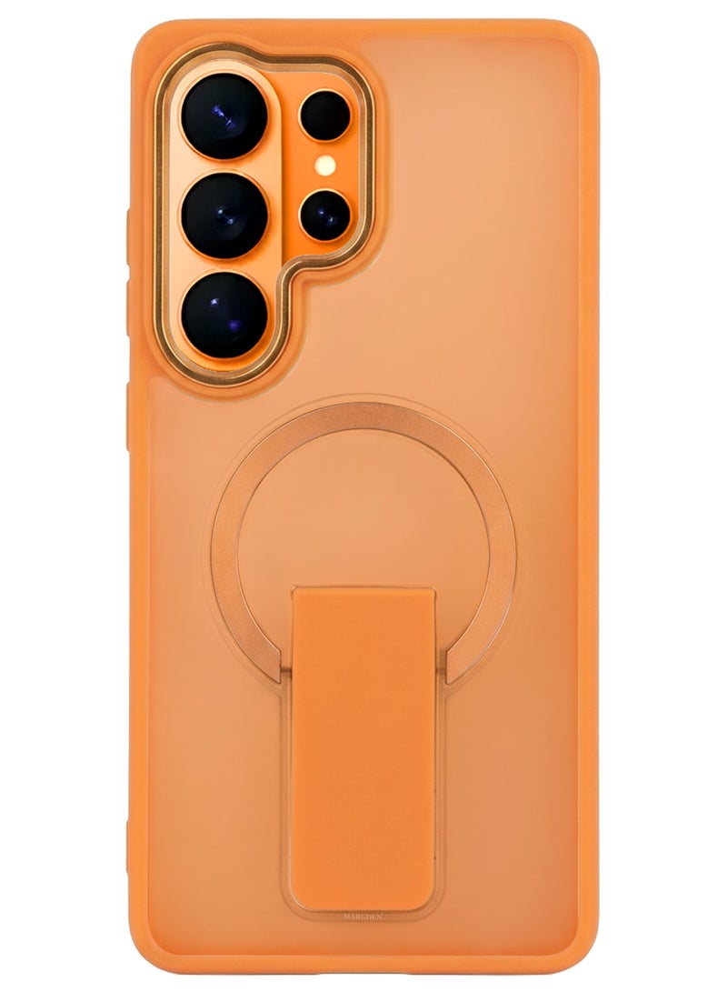 CATANES Magnetic Ring Kickstand Case for Galaxy S26 Ultra – Frosted Protective Back with Grip Holder - Orange - Image 2
